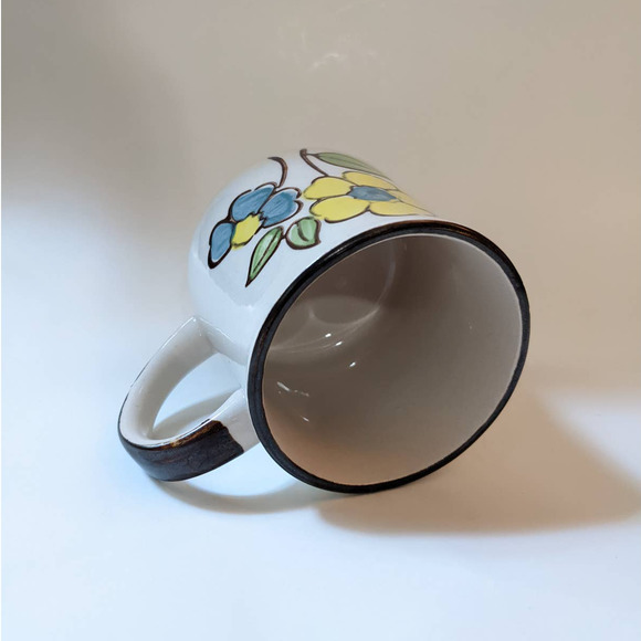 Vintage Mid-Century Floral Stoneware Mug, Bohemian Blue and Yellow Flowers - Picture 8 of 9